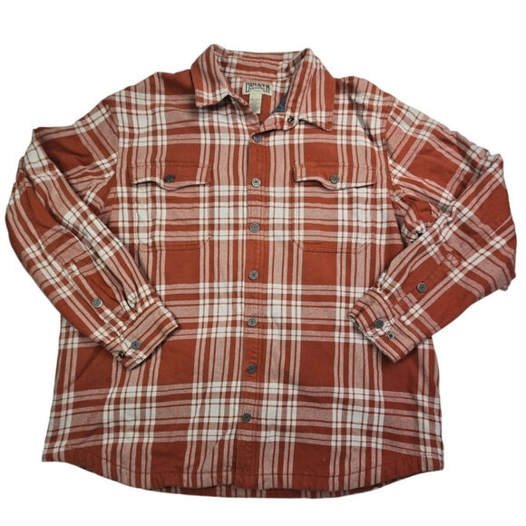 Duluth Trading Jacket Men 2XL Orange Plaid Lined Flannel Barn Chore Shacket Work - Picture 1 of 7